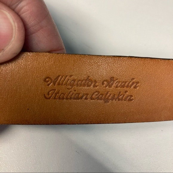MARTIN DINGMAN Sz 40 Alligator Grain Italian Calfskin Solid Brass Buckle Belt - Picture 2 of 6